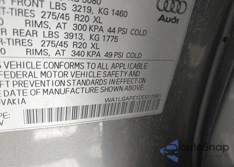 2013 Audi Q7 3.0T Premium z USA, uszkodzony, nr VIN WA1LGAFE1DD013981